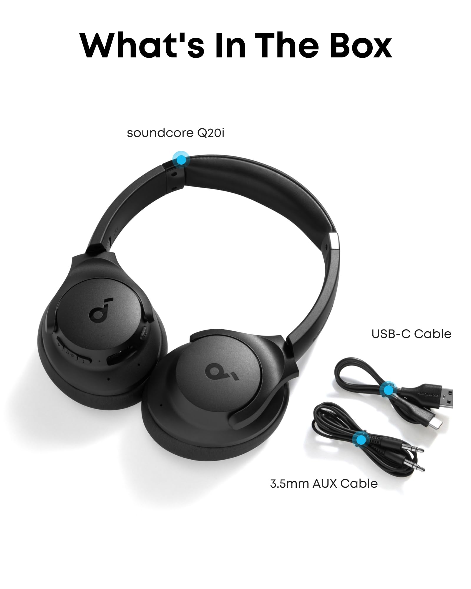 Soundcore by Anker Q20i Hybrid Active Noise Cancelling Headphones, Wireless Over-Ear Bluetooth, 40H Long ANC Playtime, Hi-Res Audio, Big Bass, Customize via an App, Transparency Mode