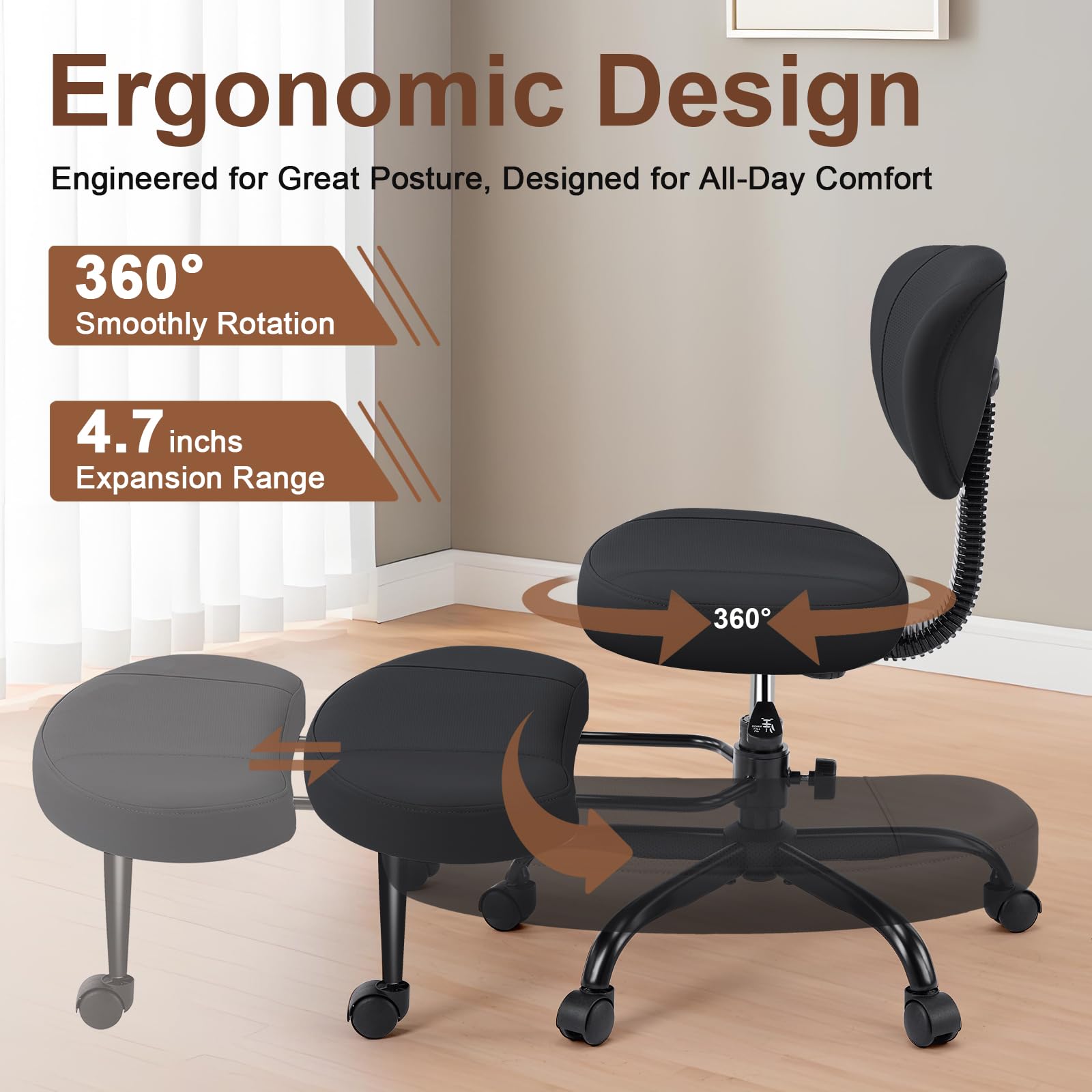AreShark Cross Legged Office Chair with Wheels, Kneeling Meditation Wide Criss Cross Swivel Ergonomic Chair with Back Support&Adjustable Height, ADHD Stool with Rotating Footrest for Yoga Home Office