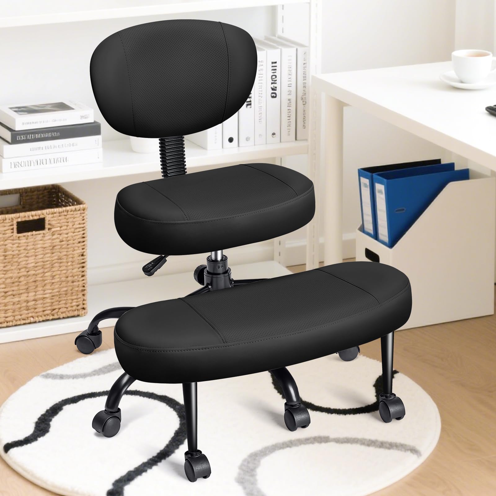 AreShark Cross Legged Office Chair with Wheels, Kneeling Meditation Wide Criss Cross Swivel Ergonomic Chair with Back Support&Adjustable Height, ADHD Stool with Rotating Footrest for Yoga Home Office