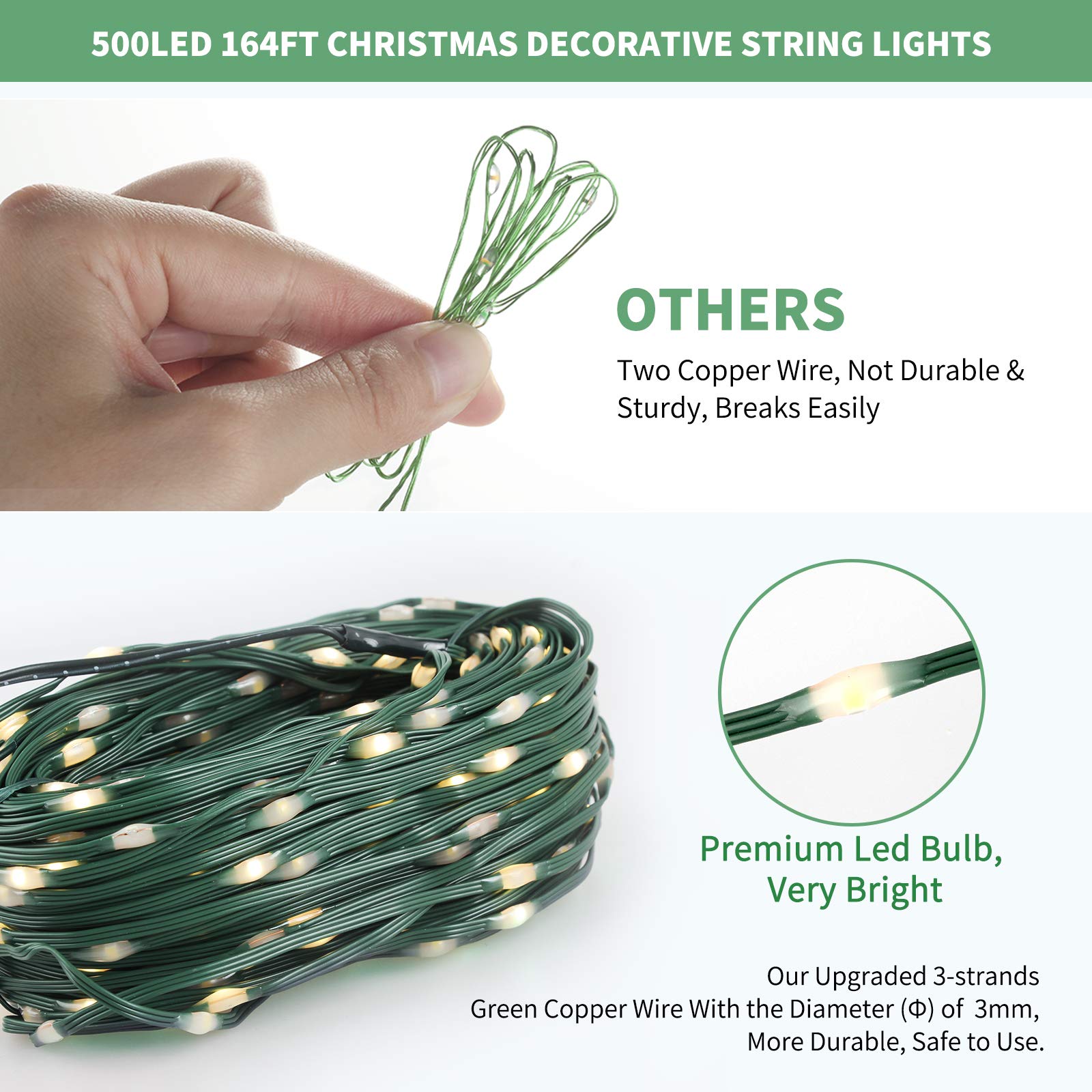 Tcamp 164FT 500 LED Christmas Lights