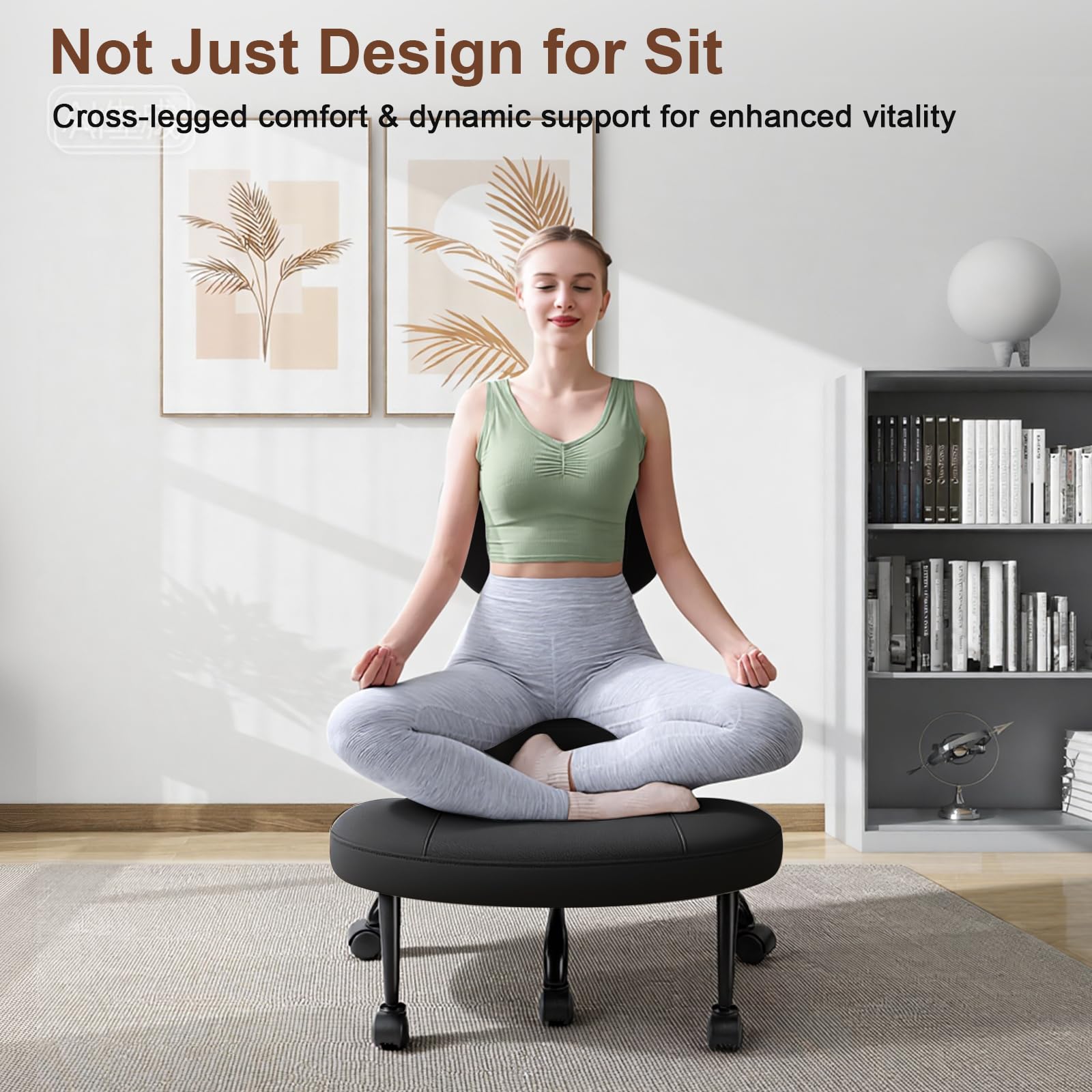 AreShark Cross Legged Office Chair with Wheels, Kneeling Meditation Wide Criss Cross Swivel Ergonomic Chair with Back Support&Adjustable Height, ADHD Stool with Rotating Footrest for Yoga Home Office