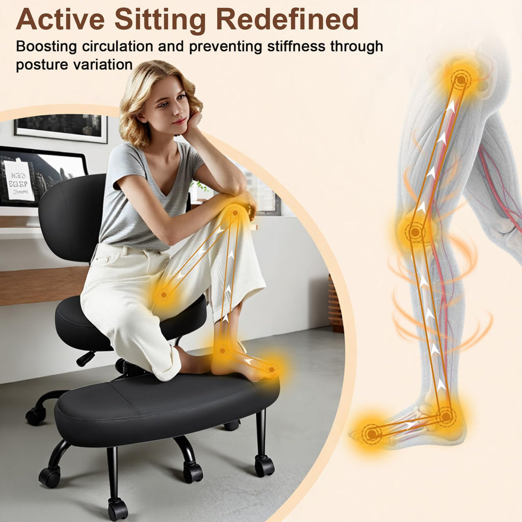 AreShark Cross Legged Office Chair with Wheels, Kneeling Meditation Wide Criss Cross Swivel Ergonomic Chair with Back Support&Adjustable Height, ADHD Stool with Rotating Footrest for Yoga Home Office